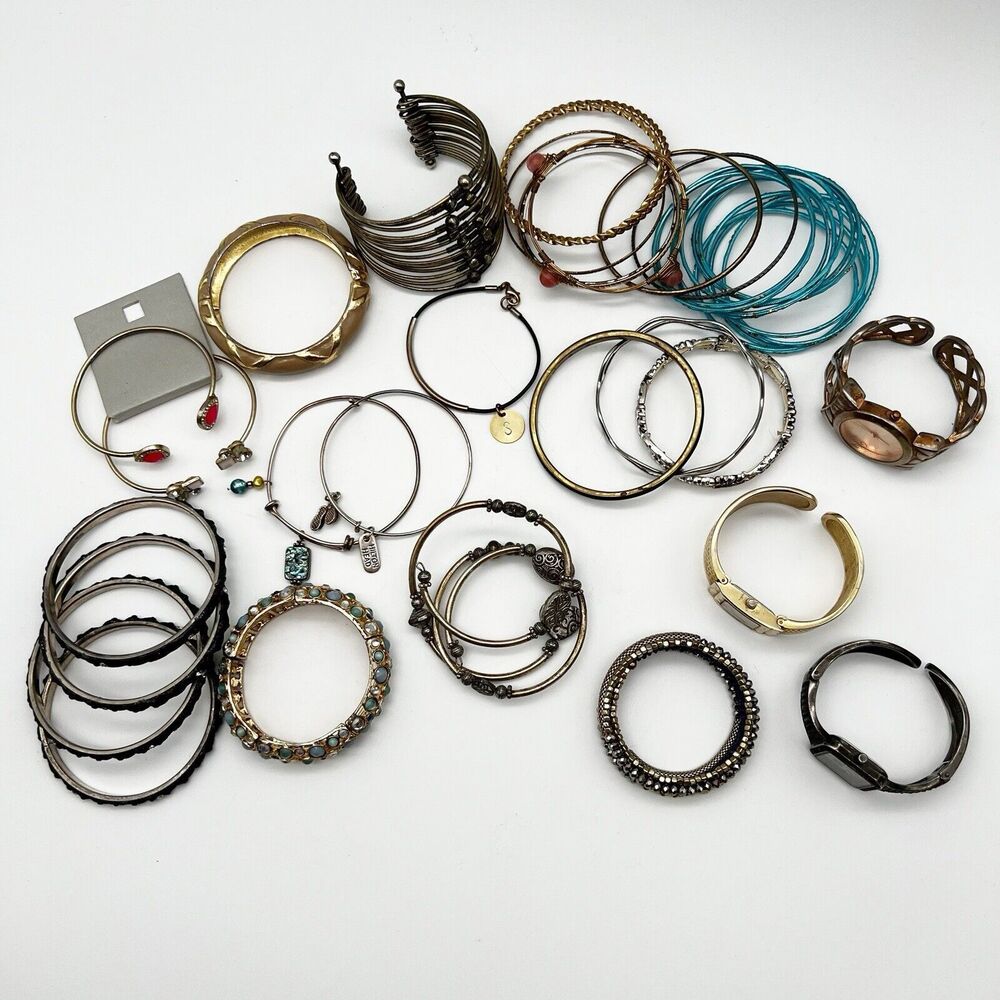 Lot Of Bangles Bracelets Watches Costume Jewelry Over 1 Lb Multi Styles Upcycle